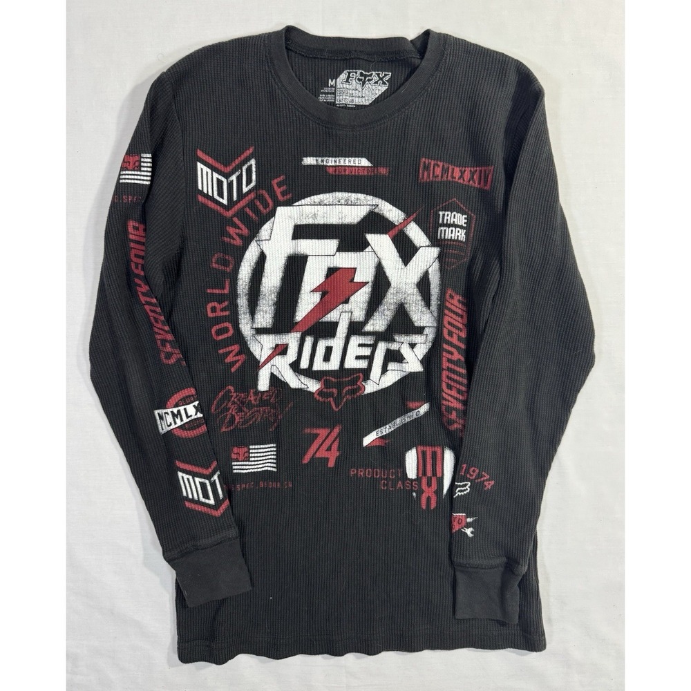 Fox Racing Shirt Mens Medium Black Thermal Waffle Knit‎ Riders Motorcross Bikers